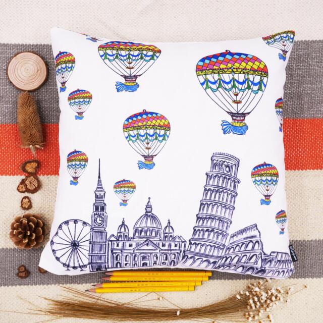 Personalized Travel With Hot Air Balloons Throw Pillow Insert, Stylish, Comfortable, Fine Plush Fabric, Hand-Drawn - image 1