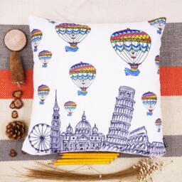 Personalized Travel With Hot Air Balloons Throw Pillow Insert, Stylish, Comfortable, Fine Plush Fabric, Hand-Drawn - thumbnail 1