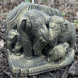 stone Garden Gold Thai Elephant Family Ganesh Indian Cute Ornament - thumbnail 3