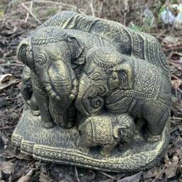 stone Garden Gold Thai Elephant Family Ganesh Indian Cute Ornament - thumbnail 2