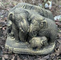 stone Garden Gold Thai Elephant Family Ganesh Indian Cute Ornament - thumbnail 1