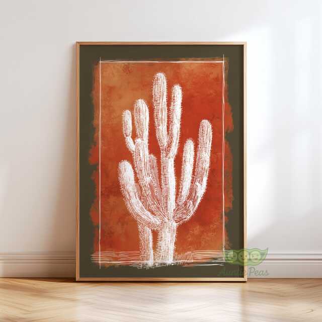 Desert Cactus Wall Art, Southwestern Botanical Print, Rustic Terracotta Poster, Modern Boho Home Decor, Minimalist Western Decor - image 1
