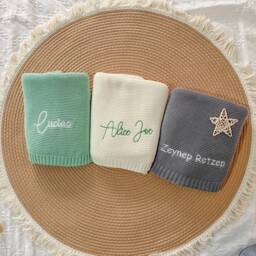 Personalized Embroidered Name Blanket Boy Waffle Baby Stroller Organic Muslin Girl Gift - thumbnail 2