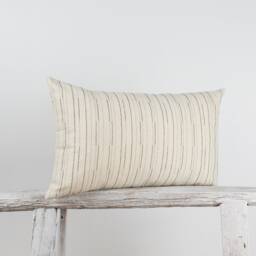 striped Cotton Lumbar Pillow, Beige Farmhouse Cushion, Bamboo Fabric - thumbnail 2