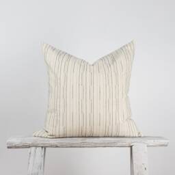 striped Cotton Lumbar Pillow, Beige Farmhouse Cushion, Bamboo Fabric - thumbnail 3