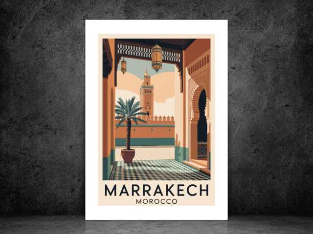 Marrakech Travel Poster - Vintage Wall Print Scenic City Destination Art A5 A4 A3 Framed Or Unframed - image 1