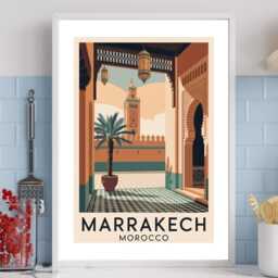 Marrakech Travel Poster - Vintage Wall Print Scenic City Destination Art A5 A4 A3 Framed Or Unframed - thumbnail 2