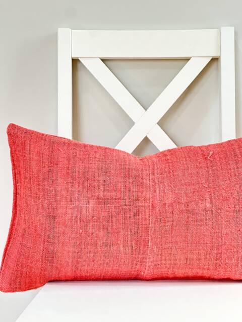 Pink Neutral Tribal Hemp Hand Woven Natural Dye Color Lumbar Pillow Cover - image 1