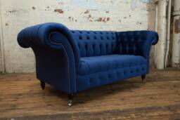 British Handmade Navy Blue Velvet 2 Seater Chesterfield Sofa