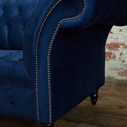 British Handmade Navy Blue Velvet 2 Seater Chesterfield Sofa - thumbnail 3