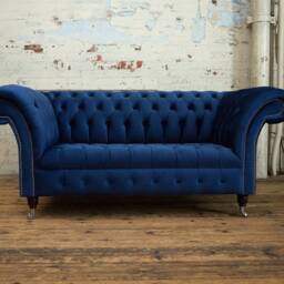 British Handmade Navy Blue Velvet 2 Seater Chesterfield Sofa - thumbnail 2