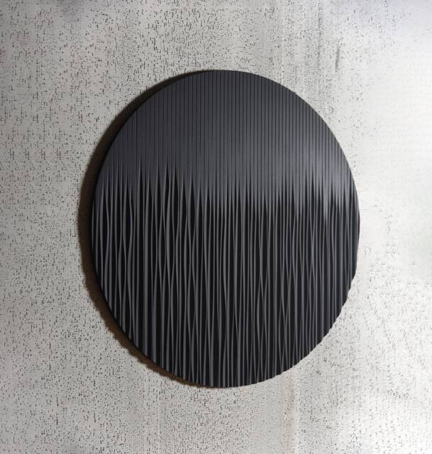 Large Round Geometric Black Wall Art, Minimalist Style Hand Engraved Decoration - image 1