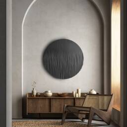 Large Round Geometric Black Wall Art, Minimalist Style Hand Engraved Decoration - thumbnail 2