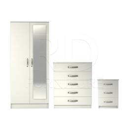 Bedroom Set, White Set, Wardrobe, Mirrored Chest Of Drawers & Bedside Table. Ready Assembled - thumbnail 1