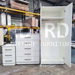 Bedroom Set, White Set, Wardrobe, Mirrored Chest Of Drawers & Bedside Table. Ready Assembled - thumbnail 3