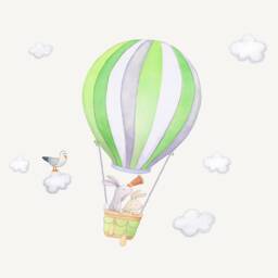 Fabric Wall Decal, Bunny Hot Air Balloon, Toddler Watercolour Room Decor, Animal Stickers - thumbnail 3
