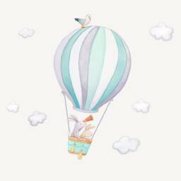 Fabric Wall Decal, Bunny Hot Air Balloon, Toddler Watercolour Room Decor, Animal Stickers - thumbnail 2