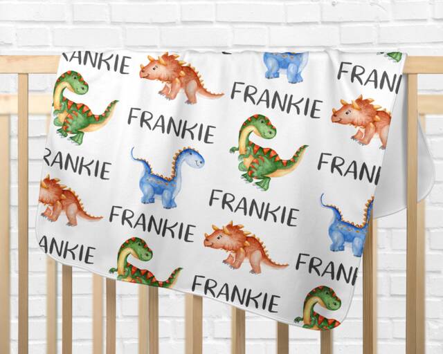 Personalized Baby Blanket Gift Dinosaur Shower Newborn Watch Me Grow Boy Custom Monogram - image 1