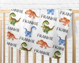 Personalized Baby Blanket Gift Dinosaur Shower Newborn Watch Me Grow Boy Custom Monogram - thumbnail 1