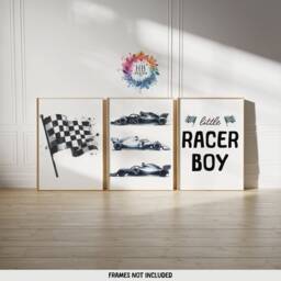 Race Car Poster Prints - Set Of 3 Posters - Little Racer Dude Nursery Racing Playroom Wall Art Boys Bedroom Decor Kids Cars Gifts - thumbnail 2