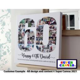 60Th Birthday 60 Shape Picture Photo Collage Board Framed Canvas Print Friend Mum Dad Grandad Grandma Sister Brother Gift - thumbnail 2