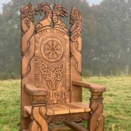 Handcrafted Viking Chair With Celtic Knotwork & Welsh Dragon Eisteddfod - thumbnail 3