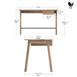 Solid Oak Wood Desk Scandinavian Home Office Writing Table - thumbnail 4