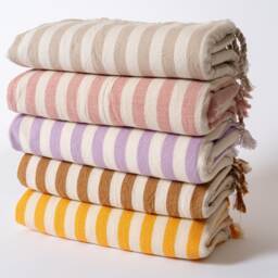 Colorful Turkish Towel, Customize Towel Set, Linen Peshtemal Bundle Striped Blanket Throw, Organic Cotton Christmas Gift - thumbnail 3