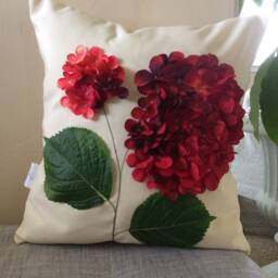 Red Outdoor Pillow Cover, Hydrangea Flower Pillow, All Weather Cushion, Patio Porch Bench Throw Wedding Decor, 3D - thumbnail 3
