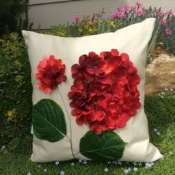 Red Outdoor Pillow Cover, Hydrangea Flower Pillow, All Weather Cushion, Patio Porch Bench Throw Wedding Decor, 3D - thumbnail 2