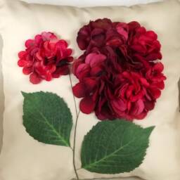 Red Outdoor Pillow Cover, Hydrangea Flower Pillow, All Weather Cushion, Patio Porch Bench Throw Wedding Decor, 3D - thumbnail 4