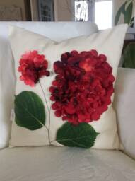 Red Outdoor Pillow Cover, Hydrangea Flower Pillow, All Weather Cushion, Patio Porch Bench Throw Wedding Decor, 3D - thumbnail 1