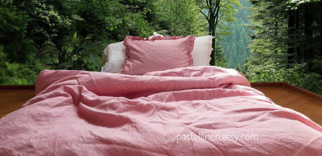 Dusty Rose/Blush Linen Bedding Set, Bohemian Home Decor, Rustic Bedding, Queen, King, Full Size Bedding - image 1
