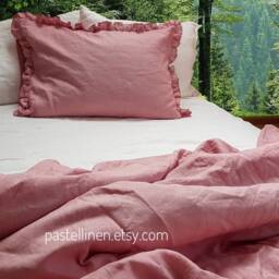 Dusty Rose/Blush Linen Bedding Set, Bohemian Home Decor, Rustic Bedding, Queen, King, Full Size Bedding - thumbnail 3