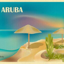 Aruba Art, Map, Skyline Print, Travel Print, Wall Caribbean Poster - Style E8-O-Aru - thumbnail 2