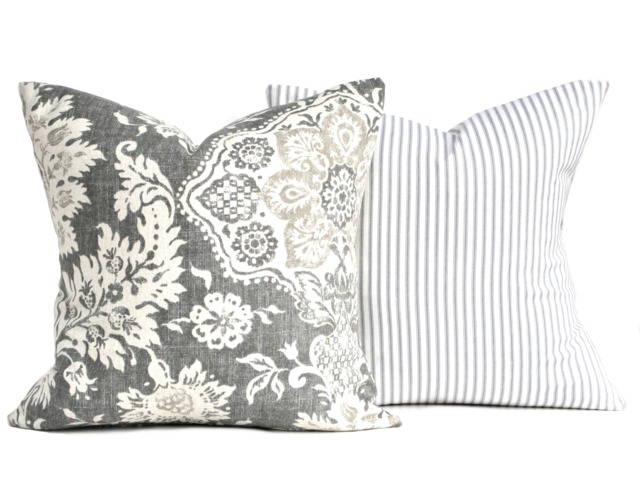 Two High Quality Magnolia Pillow Covers, Slate Grey Pillow, Cushion, Decorative Throw Charcoal Pillow - image 1