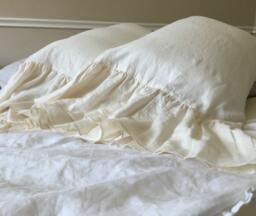 A Pair Of Cream Linen Pillow Covers Feature Mermaid Long Ruffles, Inspired By French Country Style, Shabby Chic Cases - thumbnail 1