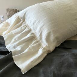 A Pair Of Cream Linen Pillow Covers Feature Mermaid Long Ruffles, Inspired By French Country Style, Shabby Chic Cases - thumbnail 2