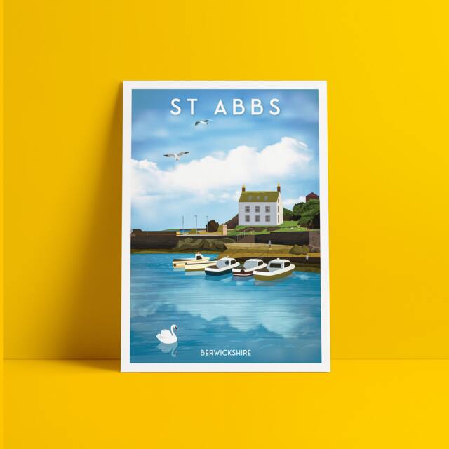 st Abbs Print - Berwickshire Travel Poster Abb's Harbour New Asgard - image 1