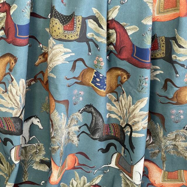 Arabian Horses Blue Curtains Custom Window Treatment - image 1