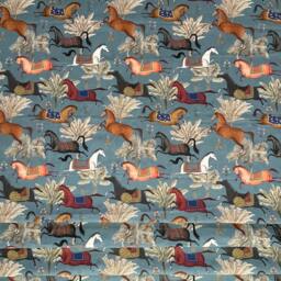 Arabian Horses Blue Curtains Custom Window Treatment - thumbnail 4