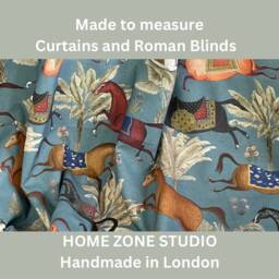 Arabian Horses Blue Curtains Custom Window Treatment - thumbnail 3
