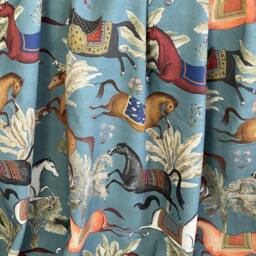 Arabian Horses Blue Curtains Custom Window Treatment - thumbnail 1