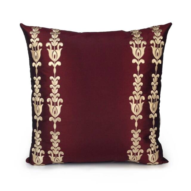 Burgundy Pillow, Decorative Boutique Throw Pillow Covers, Cushion Cover, Boho Accent Pillows, 100% Silk Pillow, Floral Embroidered - image 1