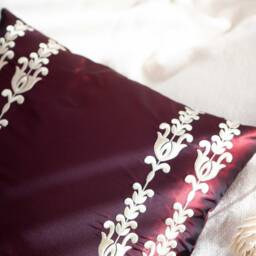 Burgundy Pillow, Decorative Boutique Throw Pillow Covers, Cushion Cover, Boho Accent Pillows, 100% Silk Pillow, Floral Embroidered - thumbnail 3