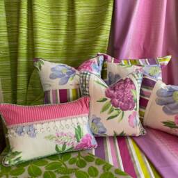 "Floral Linen Pillow Cover Lilac Purple & Green, Jane Hall Design - 18""x 18" - thumbnail 4