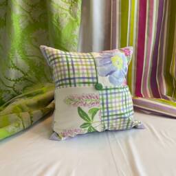 "Floral Linen Pillow Cover Lilac Purple & Green, Jane Hall Design - 18""x 18" - thumbnail 2