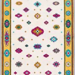 Hand Knotted Wool Rug, Bohemian Oushak Style, Cream Geometric Floral Motif, 9x12 Area Rug - thumbnail 3