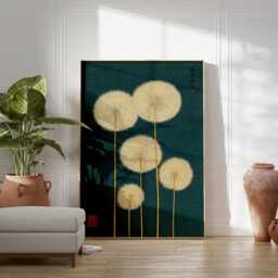 Green Dandelion Poster - Japanese Botanical Illustration Minimal Floral Wall Art - thumbnail 3