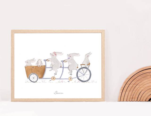 Baby Room Wall Rabbit Decor, Nursery Bike Birth Gift - image 1